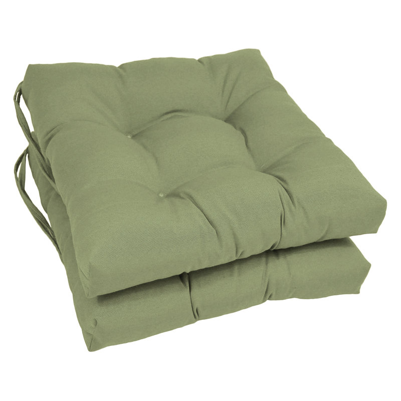 16-Inch Solid Twill Square Tufted Chair Cushions, Sage
