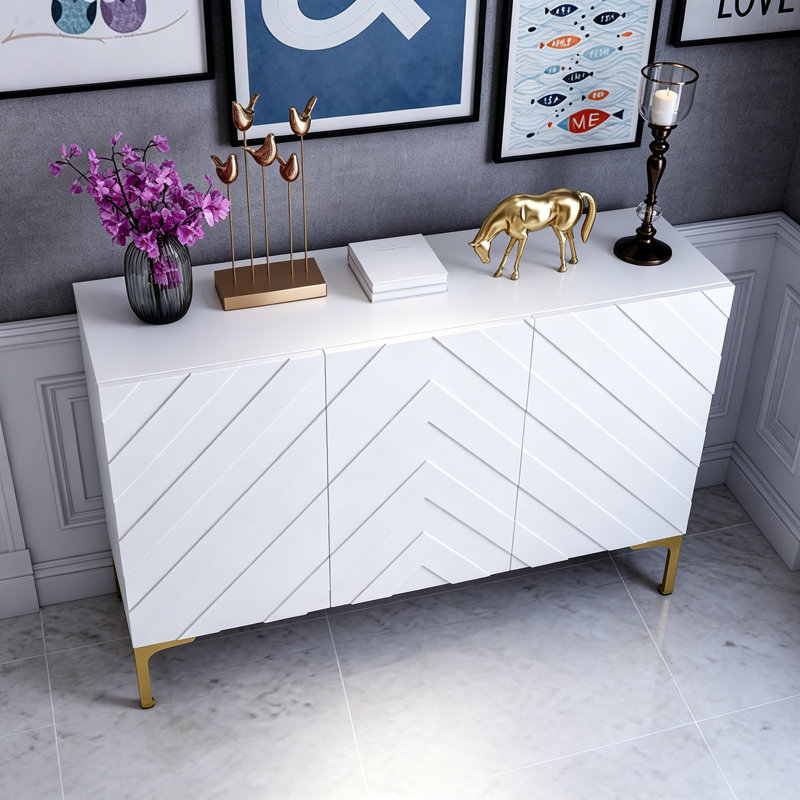 Armoire d'entrée moderne à trois portes minimaliste, Blanc