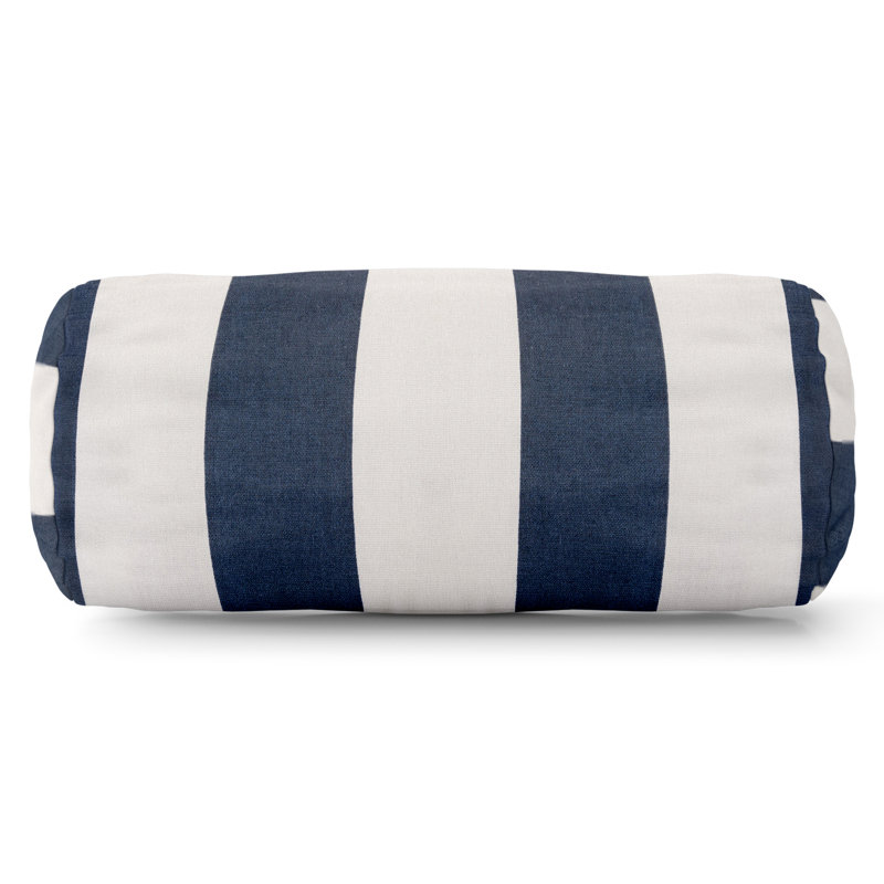 Vertical Stripe Outdoor Bolster Pillow Cover & Insert, Navy Blue/Cream