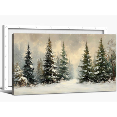 Large Winter Scene Wall Art - Winter Pictures Wall Decor, Vintage Christmas Prints, Snow Landscape Winter Tree Canvas Wall Art For Living Room, Home Decor Frame Wrapped Canvas Painting, 30×60 inches