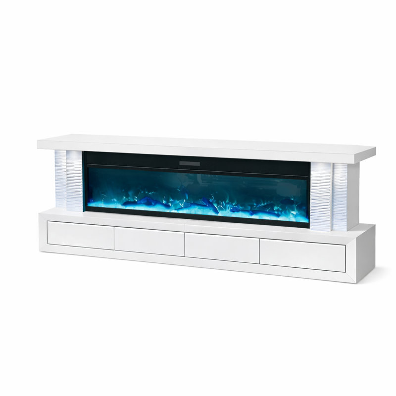 Meuble télé avec foyer 79 po Karsen, Blanc