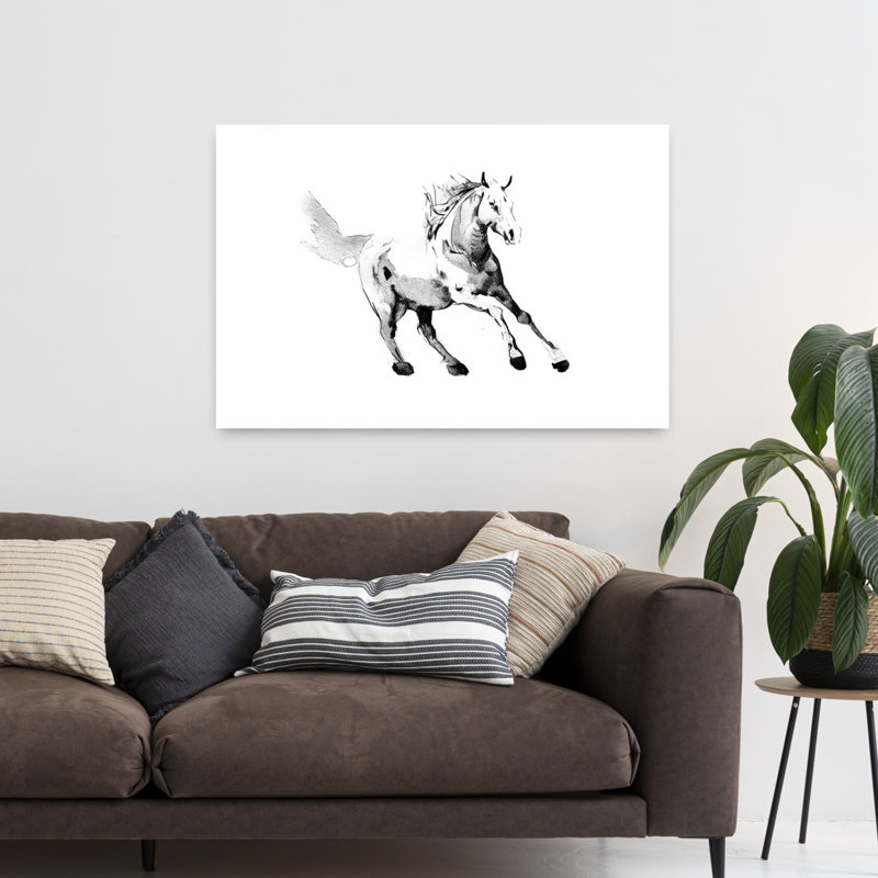 Cheval sauvage au galop, affiche contemporaine élégante représentant une architecture équestre, H 32 po x l 48 po