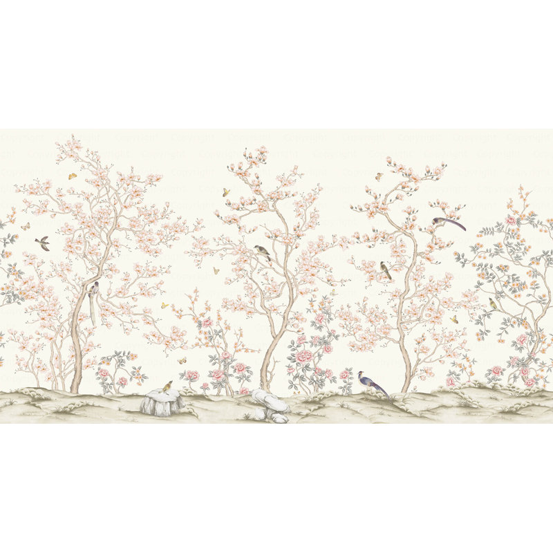 Papier peint chinois Serene Blossom, Rose, L 66 po x l 122 po