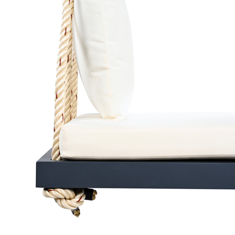 Balancelle en bois pour l'extérieur, assise spacieuse avec coussins et oreillers, cordes en chanvre de 3,3 m, charge maximale de 181 kg, montage en 30 minutes, structure grise disponible en 5 couleurs, confort et capacité de charge optimaux, idéale pour le gazon.