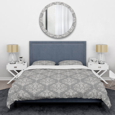 Grey Floral Damask - Patterned Duvet Cover Set