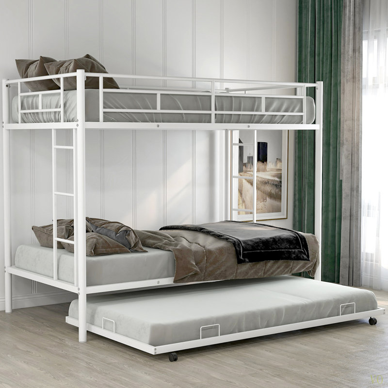 Lit simple superposé au dessus d'un lit simple avec lit gigogne, Simple sur simple, Blanc
