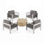 Ensemble de conversation d'extérieur moderne Caggiano pour 4 personnes en MGO et aluminium, avec fauteuils club rembourrés et table basse ronde en forme de tambour.-134302918