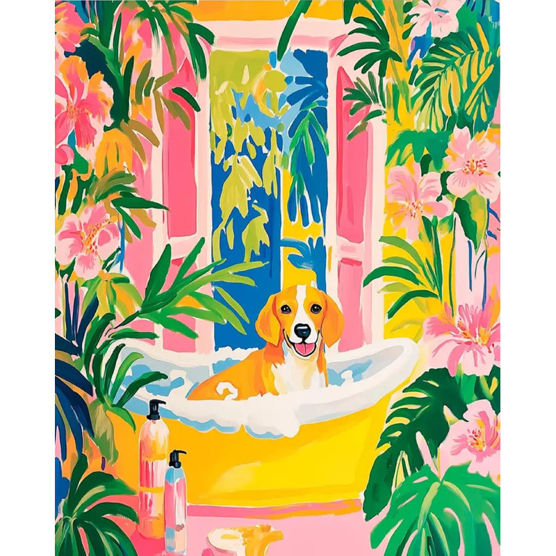 «Puppy Bath Day», art mural sur toile tendue, H 24 po x l 16 po x P 1 po