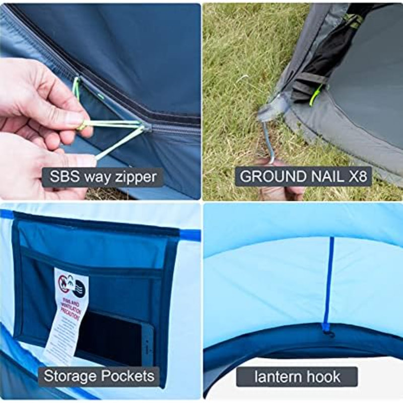 Tente escamotable facile à installer pour 4 personnes, installation automatique et 2 portes - Tentes familiales instantanées pour le camping, la randonnée et les voyages
