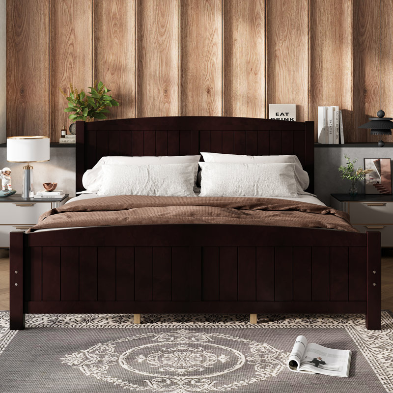 King Size Solid Wood Platform Bed with Support Slats – Sturdy, No Box Spring Needed, Espresso, Espresso, King