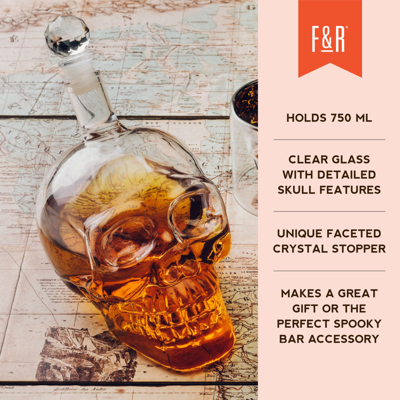 Clear Glass Skull Shaped Liquor Decanter with Crystal Stopper