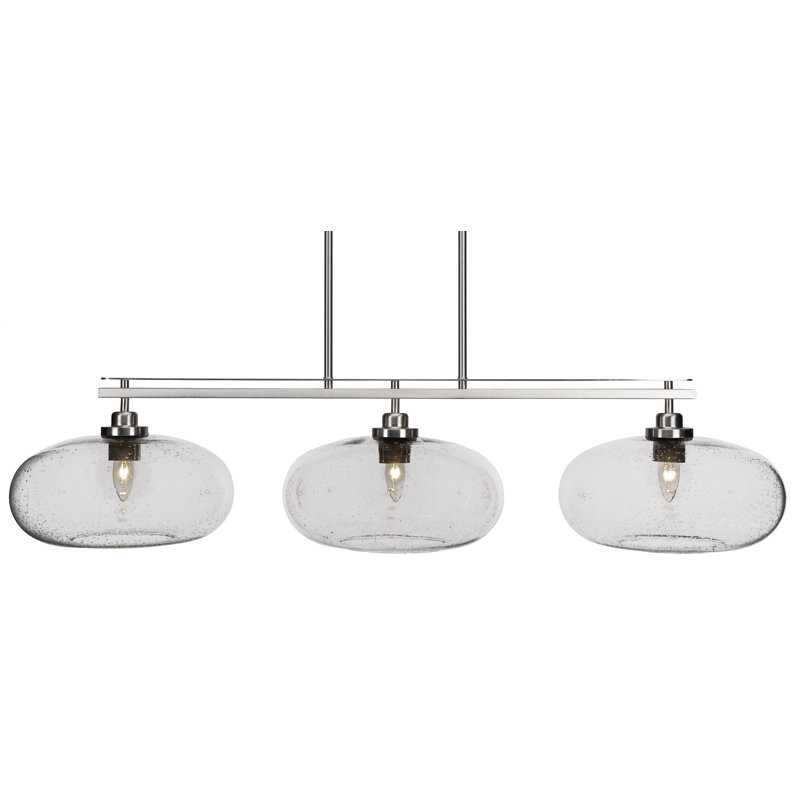 Agnon 3 Light Island Light Shown With 13" Glass, Grainé, Nickel brossé