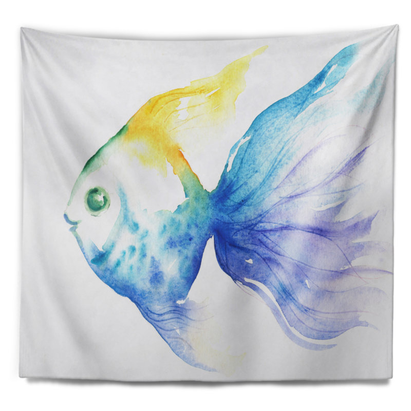 Belle tapisserie aquarelle «Blue Fish», H 32 po x l 39 po