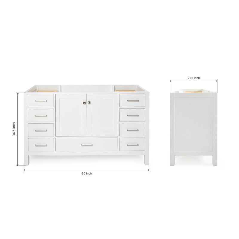 Cambridge 60'' W Single Bathroom Vanity Base, Brushed Nickel, White