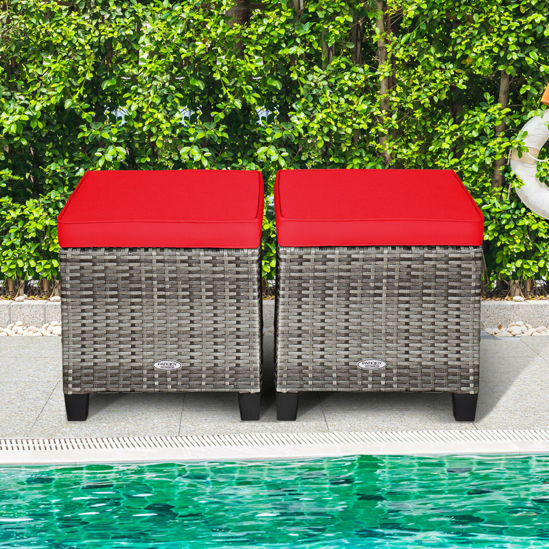 Repose-pieds d'extérieur avec coussin Amarley, Rouge