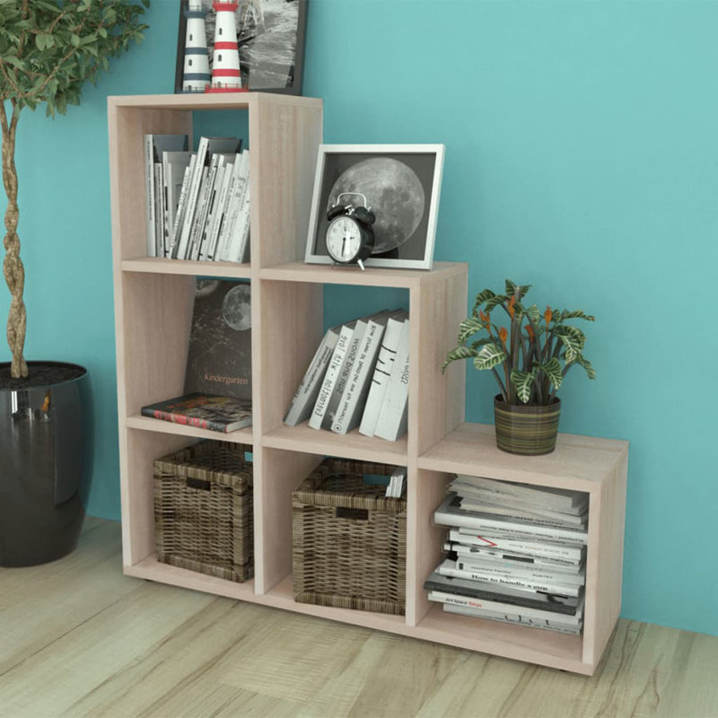 Latitude Run Staircase Bookcase 142 Cm Engineered Wood, Brown Oak, 107cm H x 104cm W x 29cm D