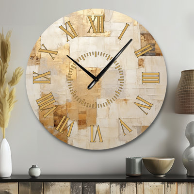 Horloge murale beige et doré Dream Collage I - formes abstraites à visage doré