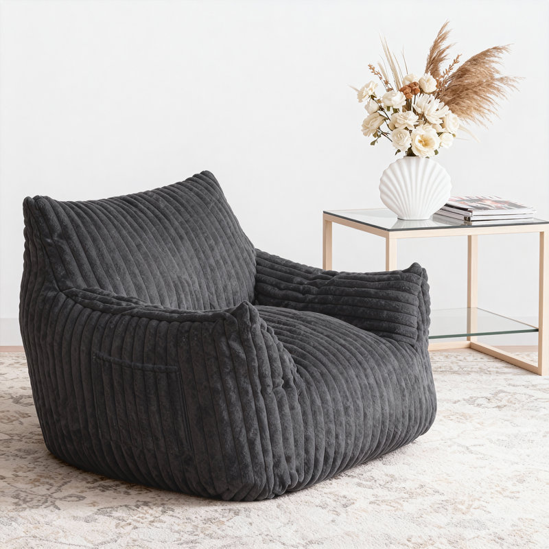 Big Bean Bag Chair for Adult-No Assembly Required, Gray Polyester
