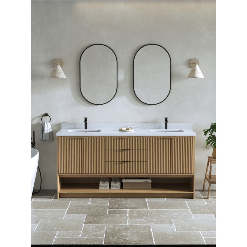 Ensemble de meuble-lavabo gris Maxbano , 72", Chêne gris