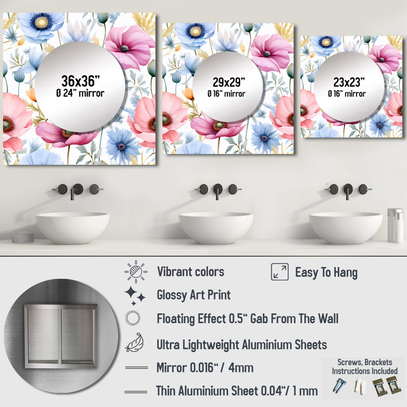 Lennaert - Flowers Square Mirror Wall Decor For Bedroom, 29" x 29"