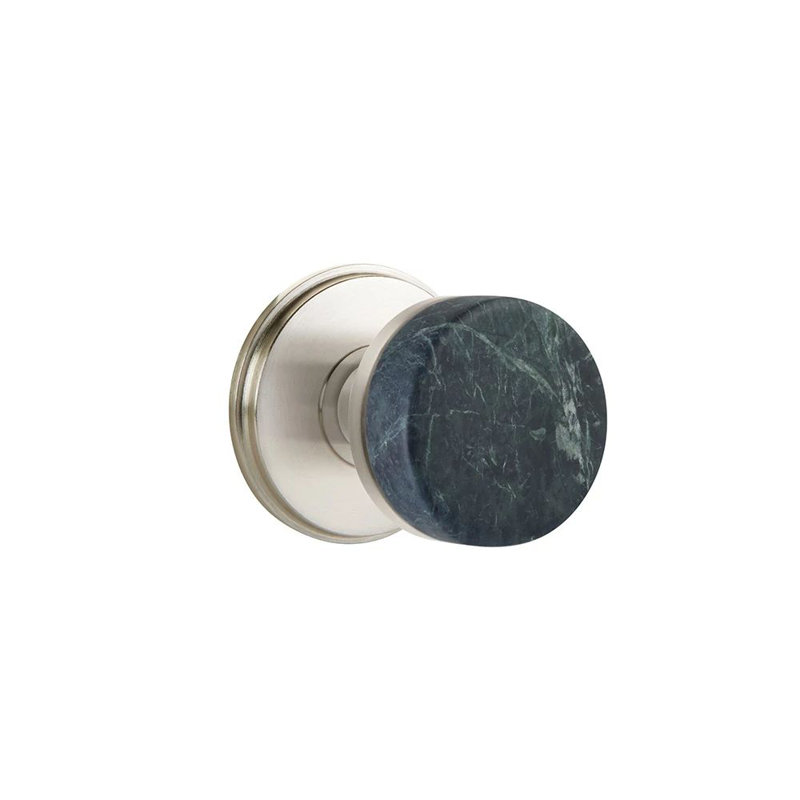 Mortaise intérieure Emtek Select avec rosette Watford et tige conique, bouton en marbre vert (LH), Nickel satiné