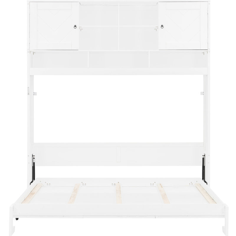 Queen Bed Of White, Wall - Mounted With Stripes, Large Storage, And 6 8 Inch Mattress Compatibility White Size Decorative Panels, Functional 600 Lbs Support