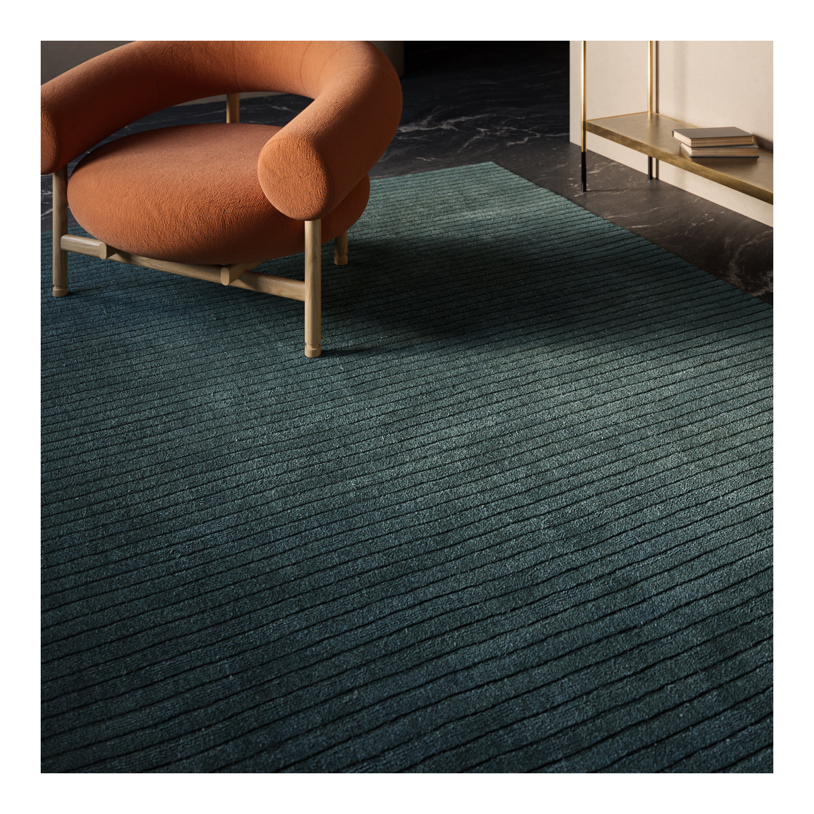 Guiness Handmade Wool Blue Rug, Rectangle 5' x 8'