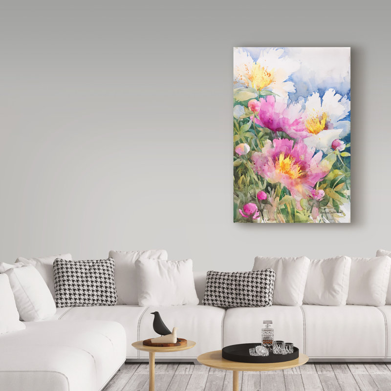 «Peony Performance» de Mattox, reproduction d'aquarelle sur toile tendue, H 47 po x l 30 po x P 2 po