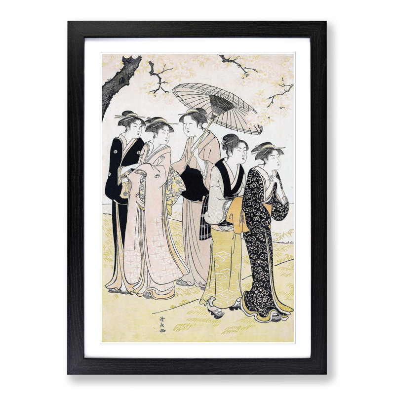 The Third Month by Torii Kiyonaga - Picture Frame Painting Print, 36cm H x 27cm W x 2cm D, Black Framed