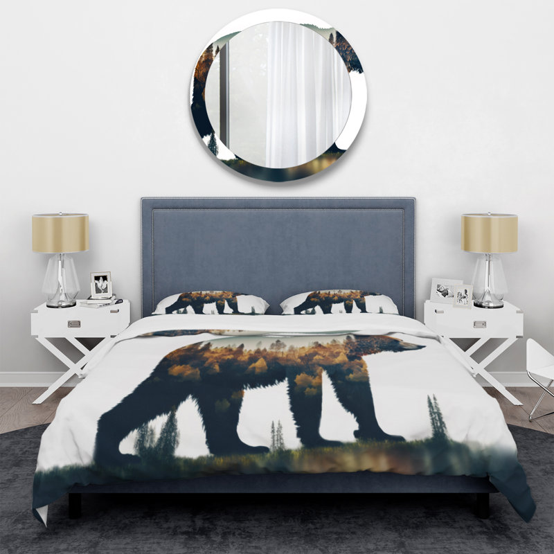 Ensemble de housse de couette double exposition d'un ours en microfibre / polyester Forest V