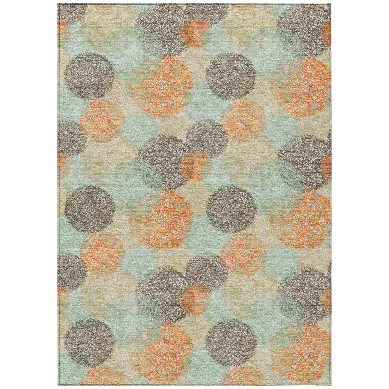 Tapis extérieur lavable à pois beige et orange 3 pi x 5 pi