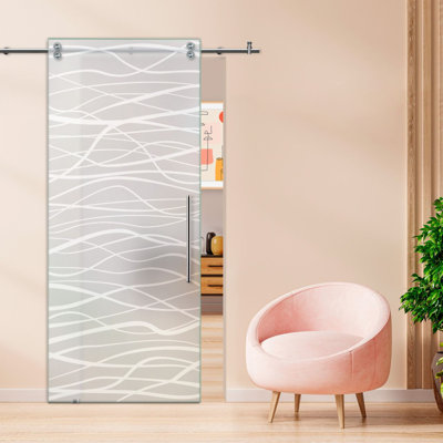 Système de porte coulissante simple en verre de grange coulissante V2000 de 38 po x H 102 po (double-privé)