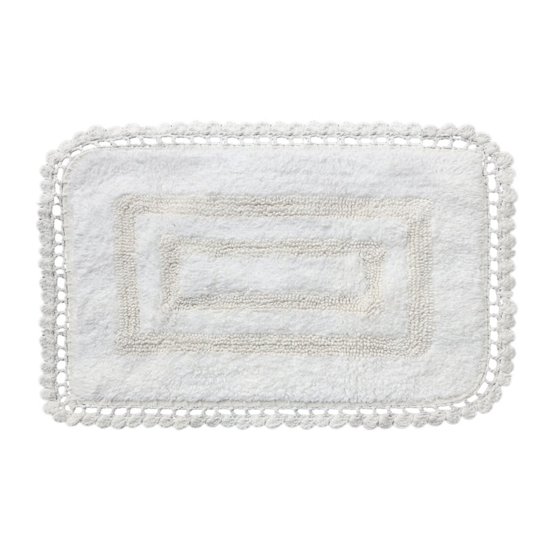 Akife 100% Cotton Non-Slip Bath Rug, Ivory