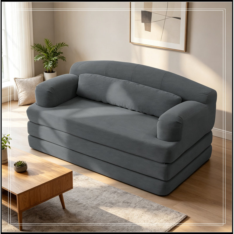 Canapé pliable à deux places en velours côtelé avec coussin moelleux, Gris foncé
