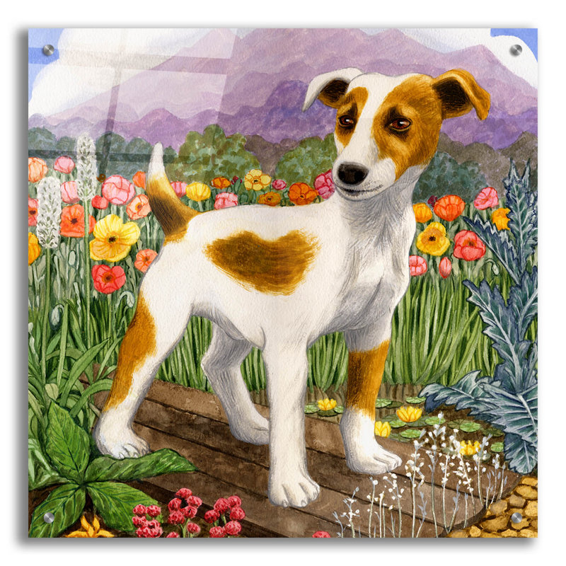 Art mural en verre épique «Jack Russel» par Gale Pitt, 24 po x 24 po, 24" H x 24" W