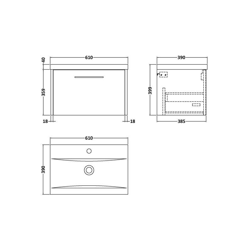 Juno 600 mm Single Vanity with Integrated Basin, Graphite Grey
