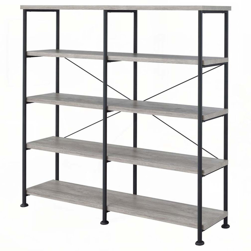 Bibliothèque double grise en bois flotté gris et noir, Gris