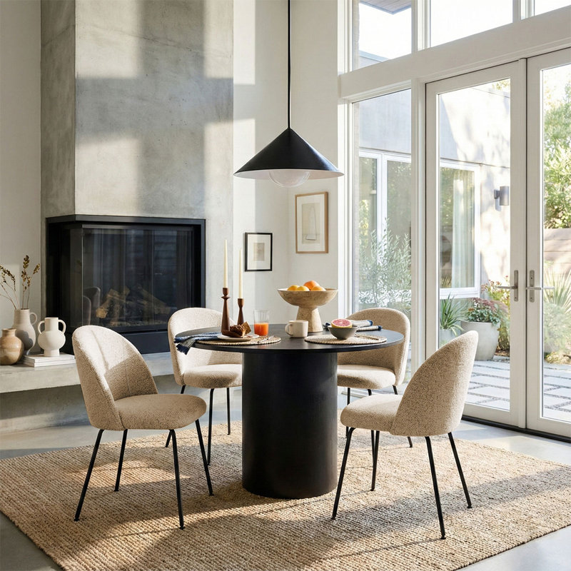 4 - Person Dining Table Sets With Round Table & 4 Upholstered Tweed Chairs, Oatmeal