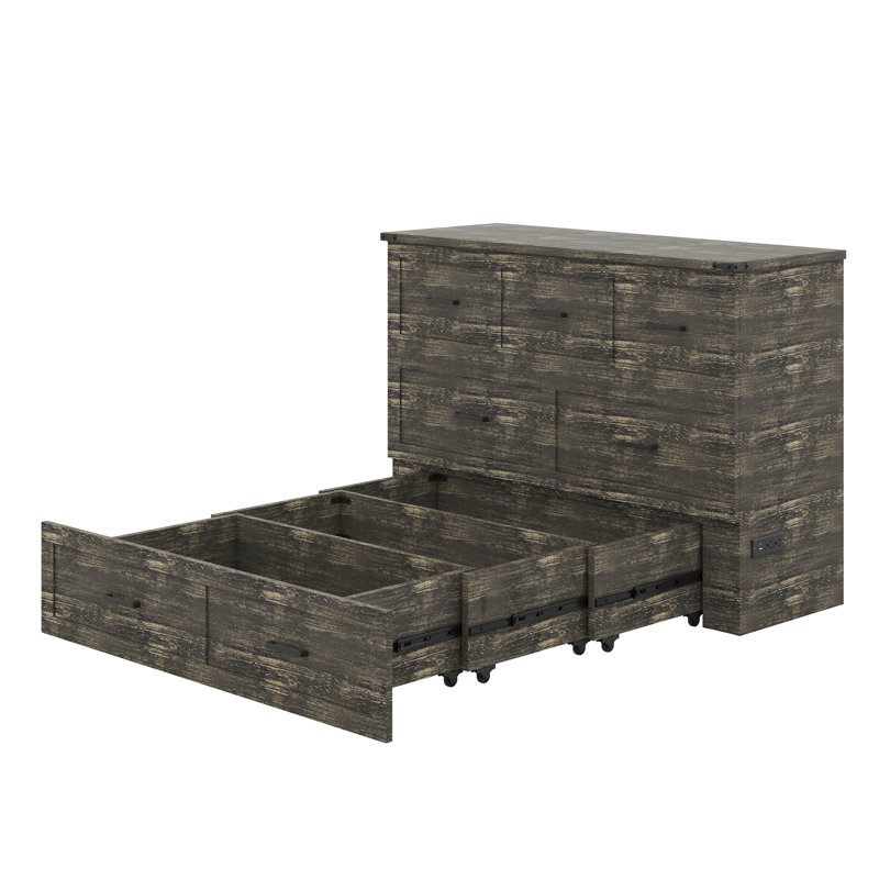 Lit escamotable Murphy avec station de charge, lit plateforme pliable multifonctionnel avec 1 grand tiroir de rangement