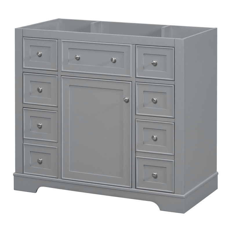 Meuble-lavabo 36 po sans lavabo, base d'armoire seulement, une armoire et six tiroirs, Gris