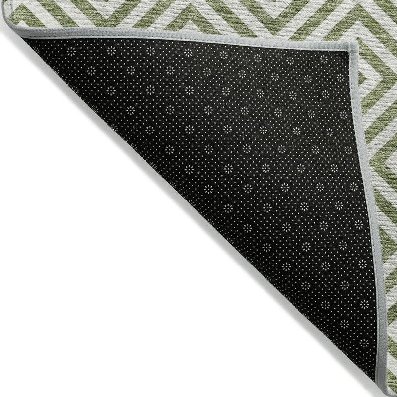 3' X 5' Green And Beige Geometric Washable Indoor Outdoor Area Rug