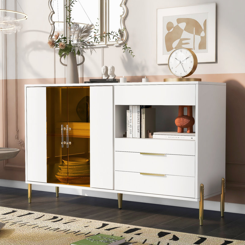 Commode 3 tiroirs, armoire de rangement de salon Madeline