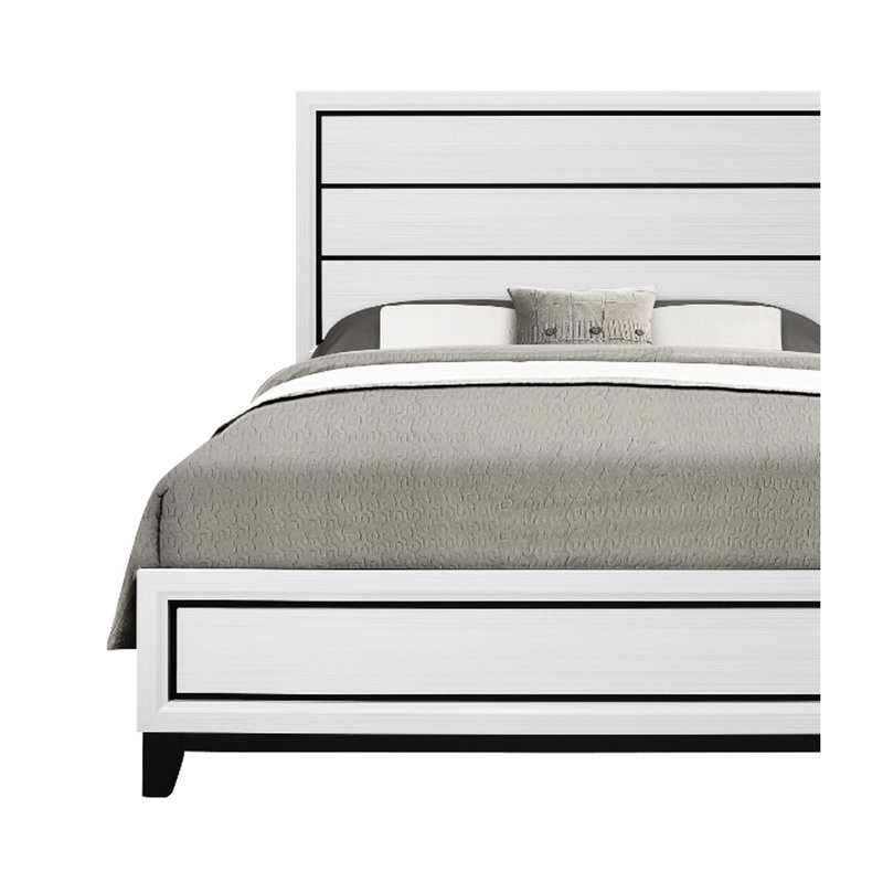 Grand miroir blanc à 4 lattes de 83,89 po Largeur, hauteur 58,03, lit Mirage en bois d'hévéa, hauteur, profondeur 63,94, bois, sommier