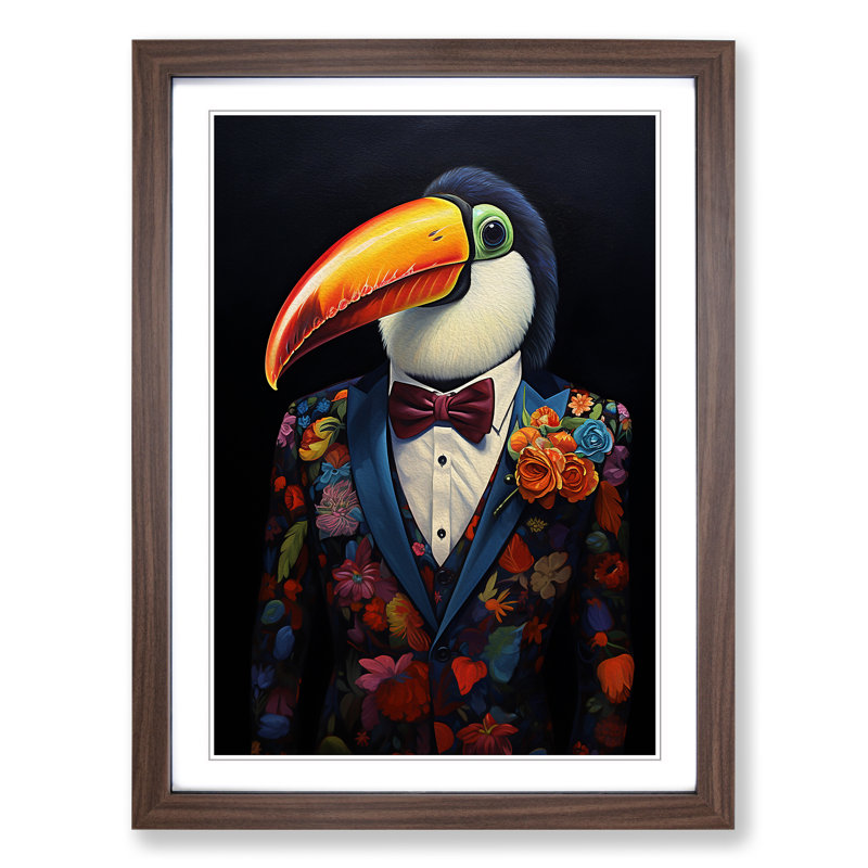 Toucan In A Suit - Single Picture Frame Print on Wood, Walnut Framed, 46cm H x 34cm W x 2cm D