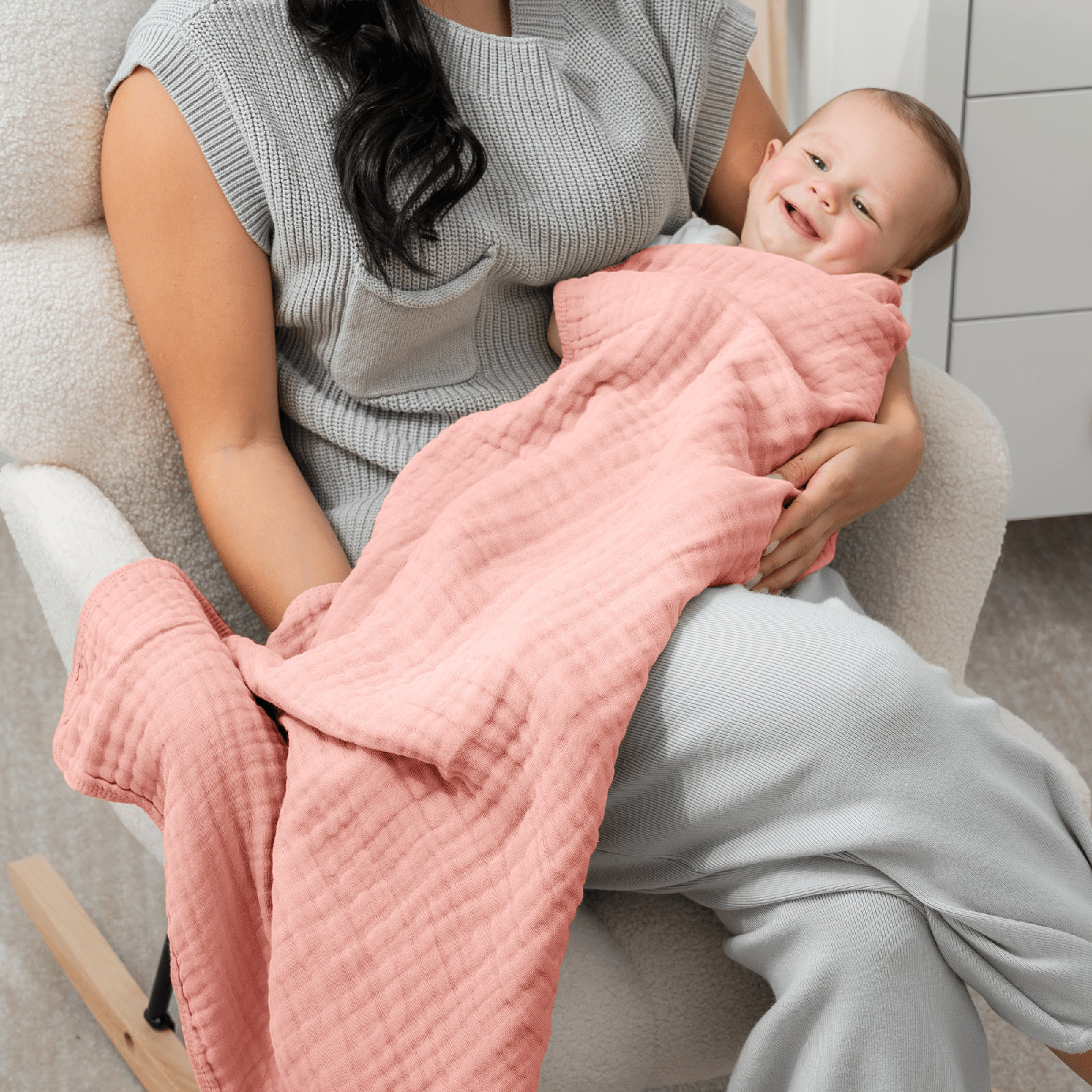 Karlina Muslin Blanket, Baby, Bold Blush