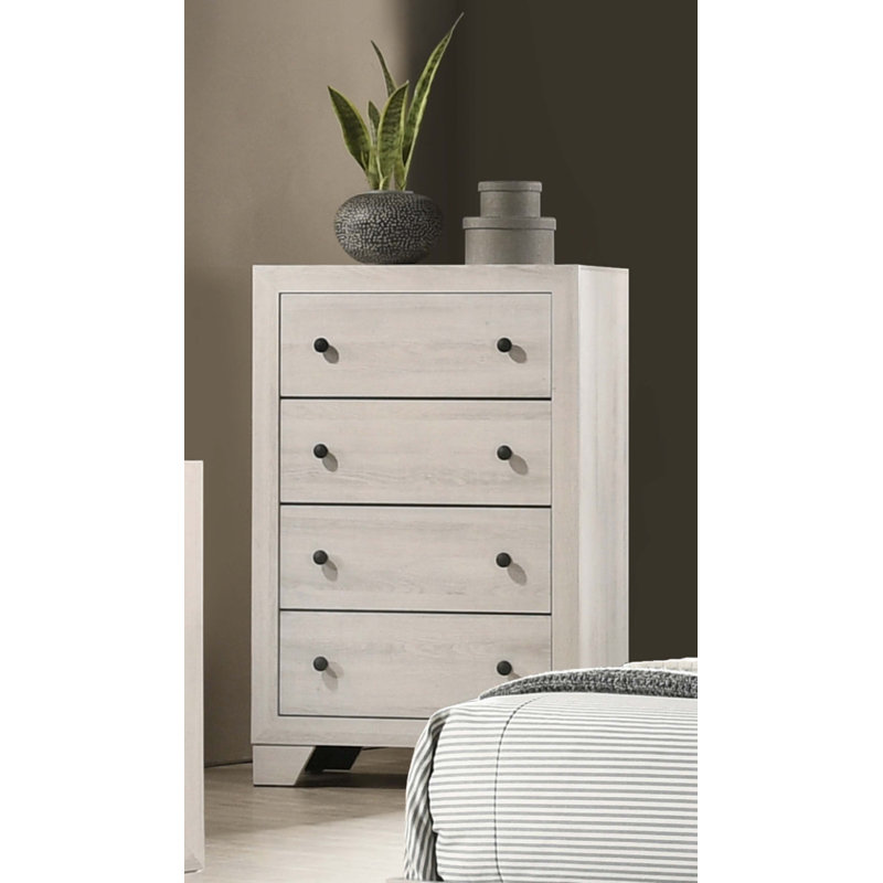1Pc Rustic Four Drawers Storage Tall Chest White Wash Finish Wooden Bedroom Furniture, White Washed