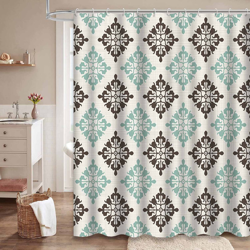 Rideau de douche rétro victorien bleu sans couture avec 12 crochets, L 72 po x l 84 po
