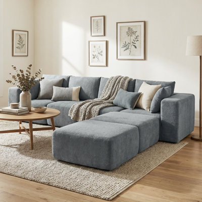 116" Modular Sectional Sofa, Boneless Sectional Couch with Wide and Deep Seat, 4 Seat U-Shape Sofa Couch with 2 Ottomans for Living Room Apartments Bedroom, No Assembly Required, Dark Gray