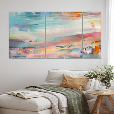 «Spring Miracles In Tender Retro Pastel I», reproduction d'art abstrait - 5 panneaux égaux