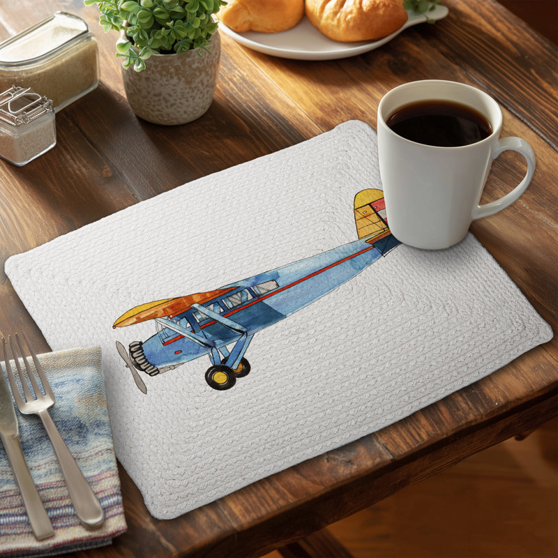 Braided Polyester Placemats - Set of 4 | Small Blue Plane Decor